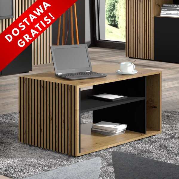 Prostokątna ława do salonu z półką artisan lamele | Umeblowana.com