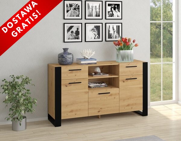 Komoda z półkami i szufladami w stylu loft 155cm | Umeblowana.com
