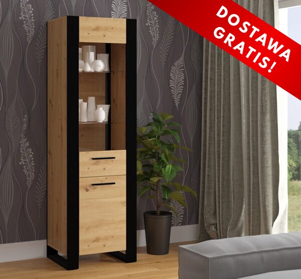 Loftowa wąska szafka stojąca witryna 188 cm | Umeblowana.com