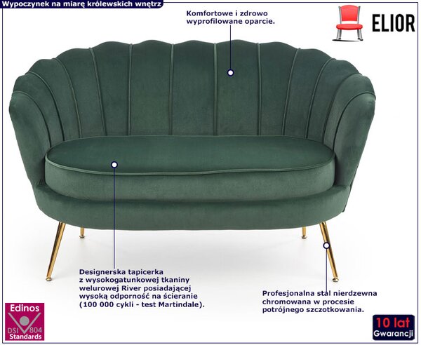 Zielona tapicerowana sofa glamour R1-N66