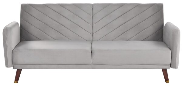 Sofa rozkładana welurowa 3-osobowa z funkcją spania retro jasnoszara Senja Beliani