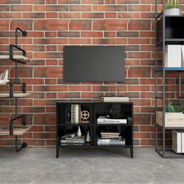 Szafka TV z metalowymi nóżkami, czarna, połysk, 69,5x30x50 cm