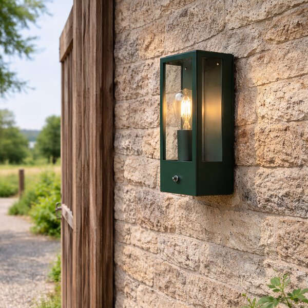 Lampa ścienna zewnętrzna ciemnozielona z czujnikiem zmierzchu IP44 - Rotterdam