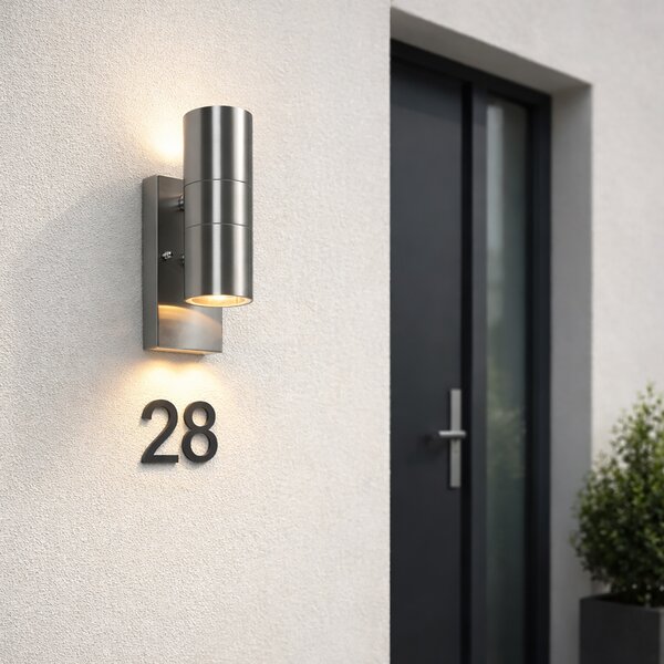 Lampa ścienna zewnętrzna stalowa 2-światłowa IP44 z czujnikiem zmierzchu - Duo