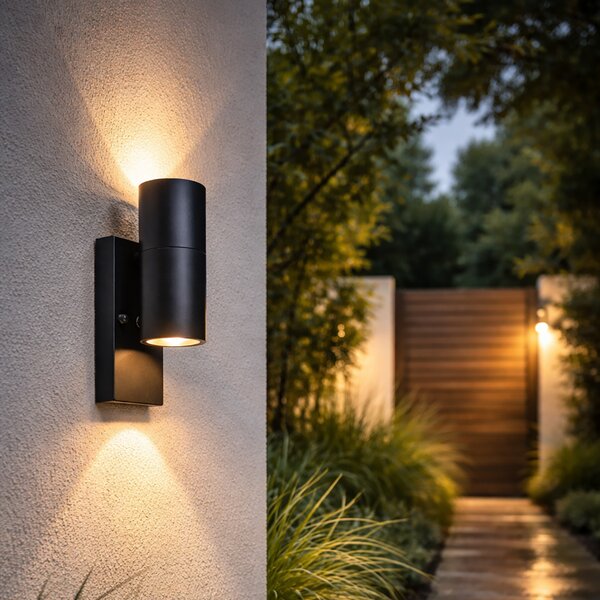 Lampa ścienna zewnętrzna czarna 2-światłowa IP44 z czujnikiem zmierzchu - Duo