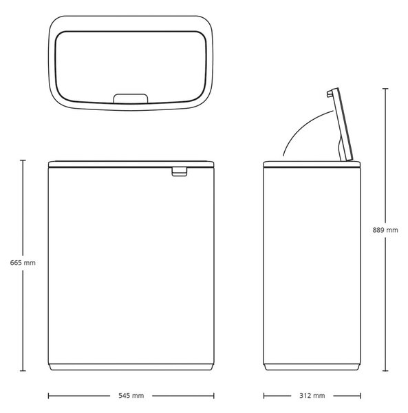 Stalowy kosz na śmieci otwierany na dotyk w kolorze matowej czerni 60 l Bo Touch Bin – Brabantia