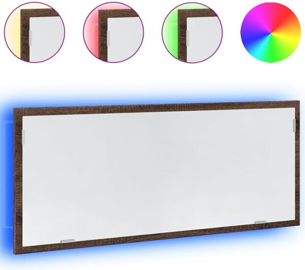 Lustro Åazienkowe z LED, brÄ zowy dÄ b, 100x8,5x37 cm