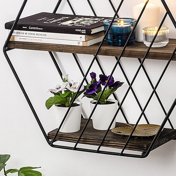 Brązowa wielopoziomowa półka z litego drewna świerkowego 44 cm Liliales – Kalune Design