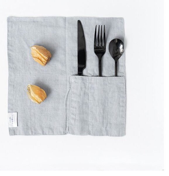 Lniana kieszonka na sztućce 2 szt. 23x23 cm Light Grey – Linen Tales
