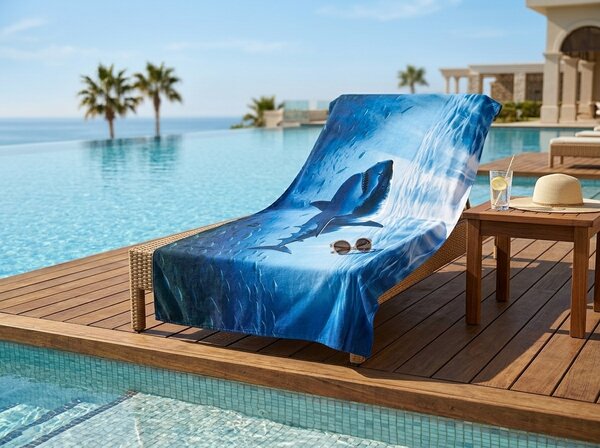 Ręcznik plażowy XXL szybkoschnący SHARKON niebieski 150 x 210 cm, 100% mikrofibra