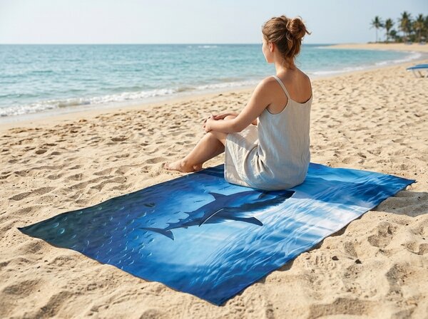 Ręcznik plażowy XXL szybkoschnący SHARKON niebieski 150 x 210 cm, 100% mikrofibra