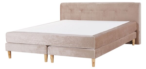 Łóżko kontynentalne z wezgłowiem materacem 180 x 200 cm welurowe beżowe Marquise Beliani