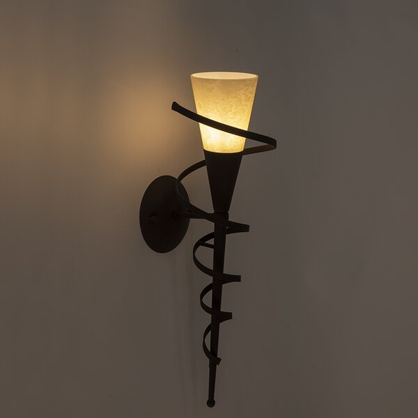 Rustykalna lampa ścienna rdzawo-brązowa z kremowym szkłem - Castle