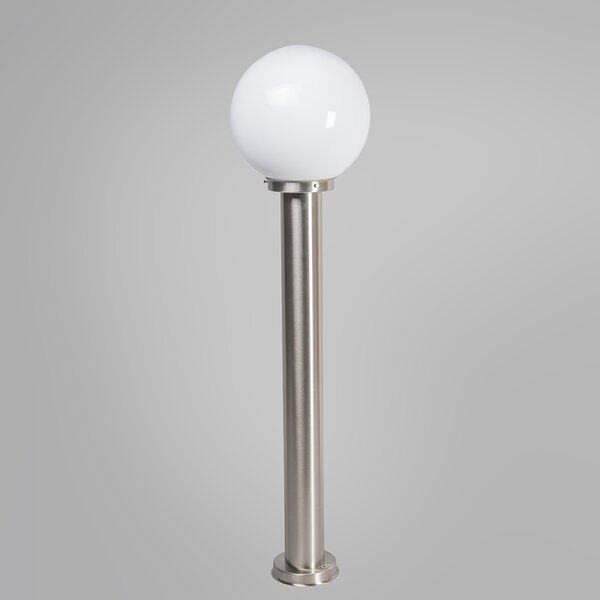 Nowoczesna lampa zewnętrzna na słupek stal nierdzewna 100 cm z plastikową kulą IP44 - Sfera