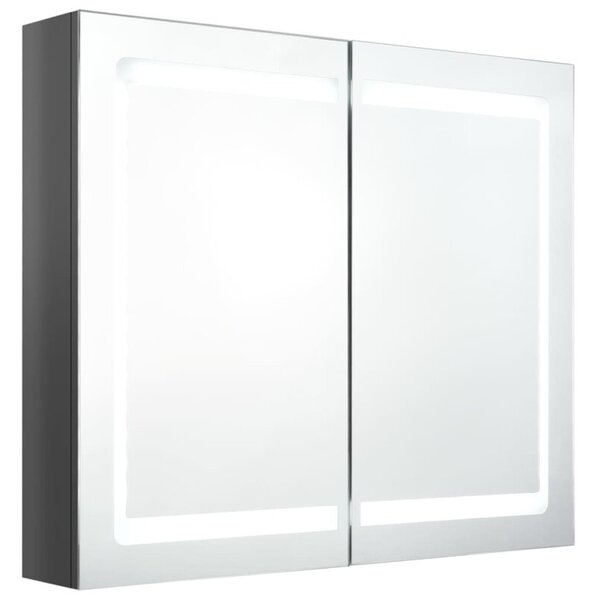 Szafka łazienkowa z lustrem i LED, lśniąca szarość, 80x12x68 cm