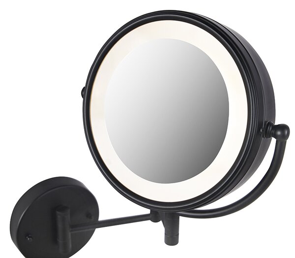 Designerskie lustro ścienne czarne z wbudowanym regulowanym oświetleniem LED IP44 z włącznikiem sznurkowym - Vicino