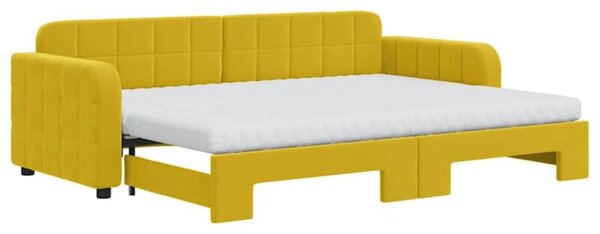 Sofa rozsuwana z materacami, żółta, 80x200 cm, aksamit