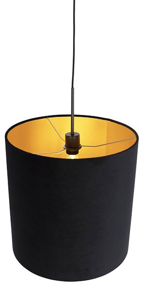 Lampa wisząca z czarnym aksamitnym abażurem ze złotem 40 cm - Combi