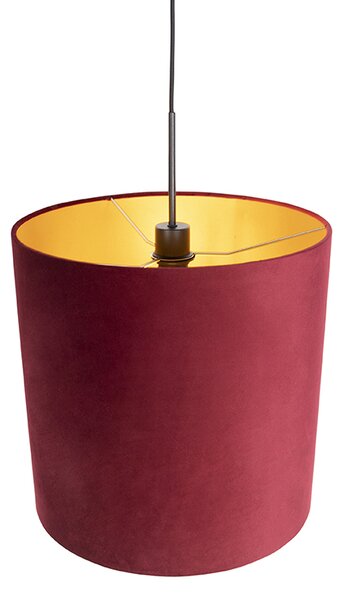 Lampa wisząca z abażurem z czerwonego weluru ze złotem 40 cm - Combi
