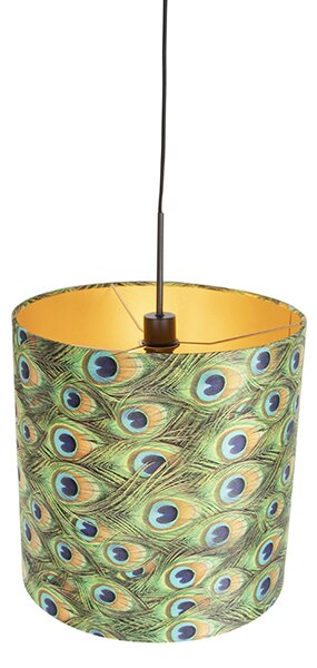 Lampa wisząca z abażurem z aksamitu w kolorze pawia ze złotem 40 cm - Combi