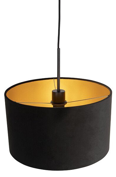 Lampa wisząca z czarnym aksamitnym kloszem ze złotem 35 cm - Combi