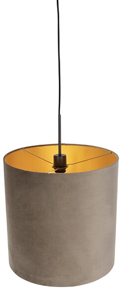 Lampa wisząca z abażurem z weluru taupe ze złotem 40 cm - Combi