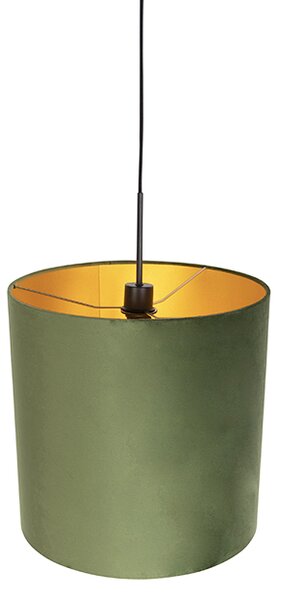 Lampa wisząca z abażurem z weluru zielonym ze złotem - Combi