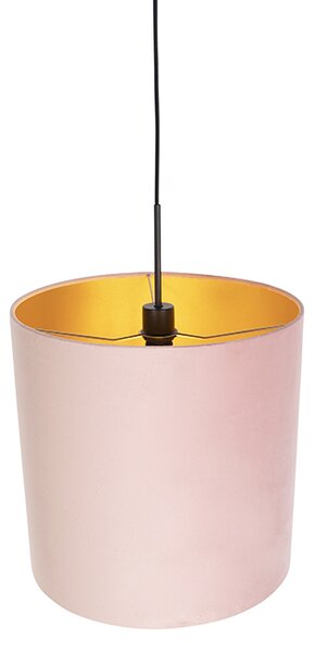 Lampa wisząca z różowym aksamitnym abażurem ze złotem 40 cm - Combi