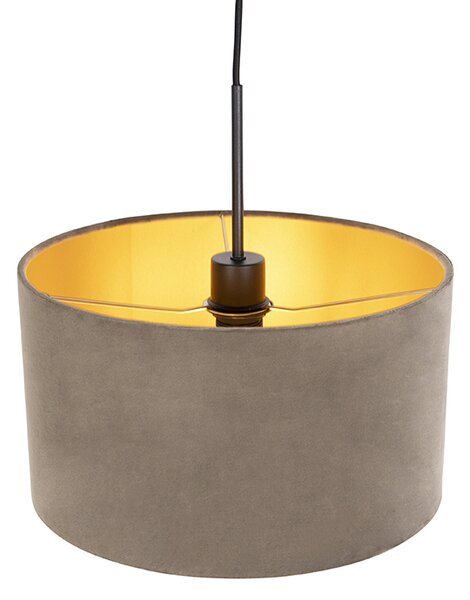 Lampa wisząca z abażurem z weluru taupe ze złotem 35 cm - Combi