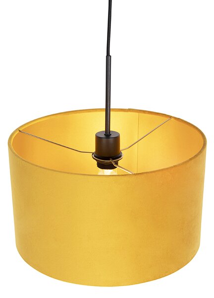 Lampa wisząca z abażurem z weluru ochry ze złotem 35 cm - Combi