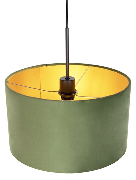 Lampa wisząca z abażurem z weluru zielonym ze złotem 35 cm - Combi