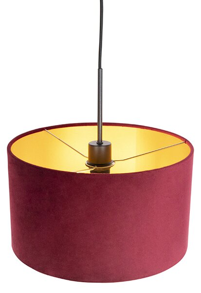 Czarna lampa wisząca z czerwono-złotym abażurem z weluru 35 cm - Combi