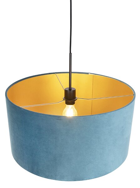 Lampa wisząca z abażurem z weluru niebieskim ze złotem 50 cm - Combi