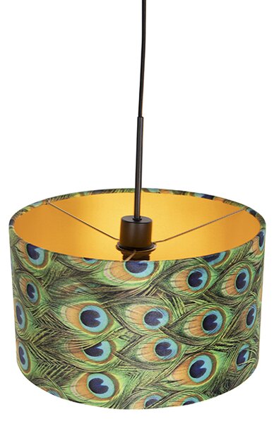 Lampa wisząca z abażurem z aksamitu w kolorze pawia ze złotem 35 cm - Combi