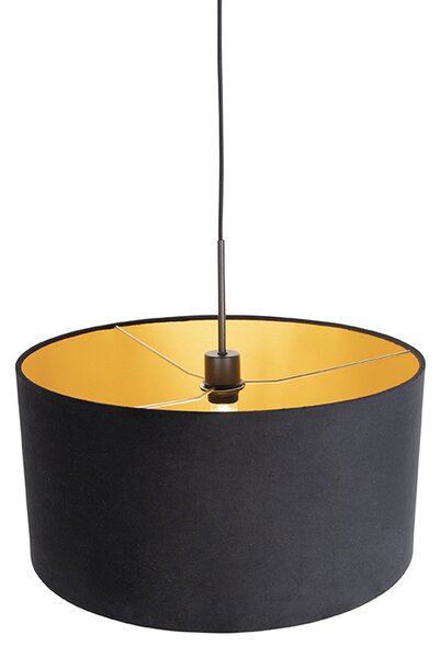 Lampa wisząca z czarnym aksamitnym kloszem ze złotem 50 cm - Combi