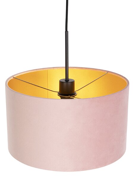 Lampa wisząca z abażurem z różowego aksamitu i złotem 35 cm - Combi