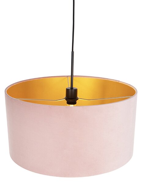 Lampa wisząca z różowym aksamitnym kloszem ze złotem 50 cm - Combi