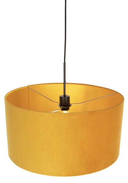 Czarna lampa wisząca z żółtym aksamitnym kloszem ze złotem 50 cm - Combi