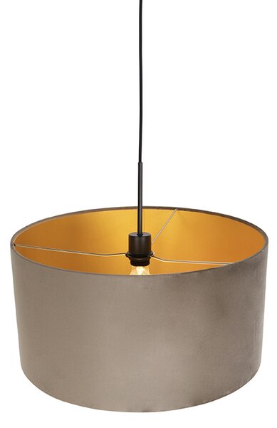 Lampa wisząca z abażurem z weluru taupe ze złotem 50 cm - Combi