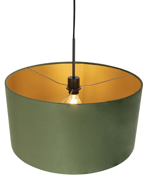 Lampa wisząca z abażurem z weluru zielonym ze złotem 50 cm - Combi
