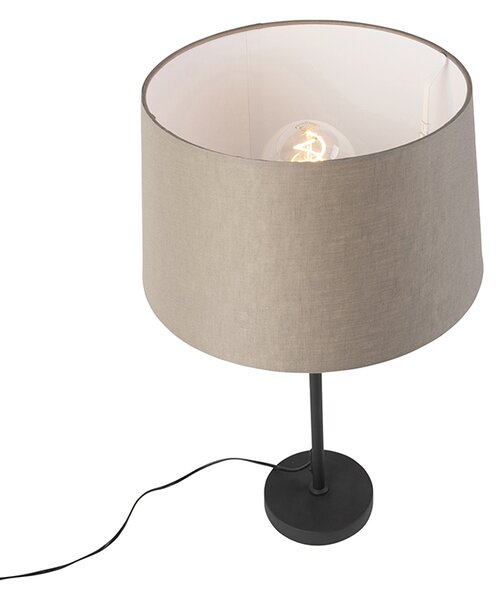 Lampa stołowa czarna z abażurem z lnu w kolorze taupe 35 cm regulowana - Parte