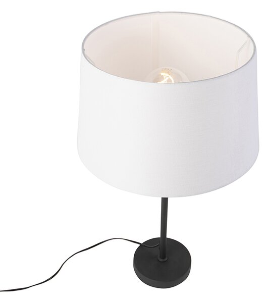 Lampa stołowa czarna z białym abażurem z lnu 35 cm regulowana - Parte