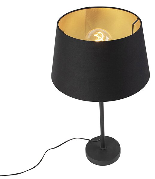Lampa stołowa czarna z abażurem czarnym ze złotem 35 cm - Parte