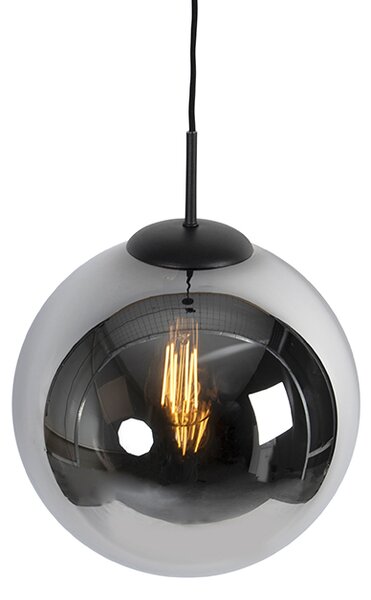 Lampa wisząca w stylu art deco czarna z przydymionym szkłem 30 cm - Pallon
