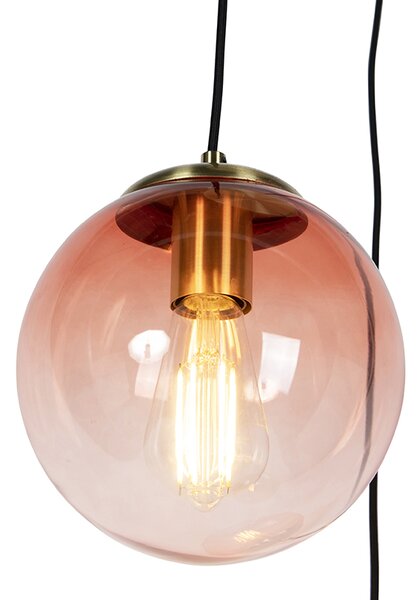 Lampa wisząca w stylu art deco mosiądz 45 cm 3-światłowa różowa - Pallon