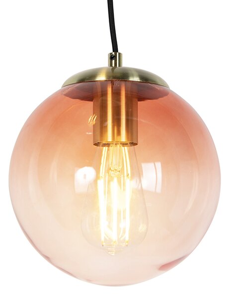 Lampa wisząca w stylu art deco mosiądz 45 cm 3-światłowa różowa - Pallon
