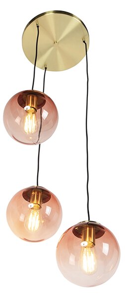 Lampa wisząca w stylu art deco mosiądz 45 cm 3-światłowa różowa - Pallon