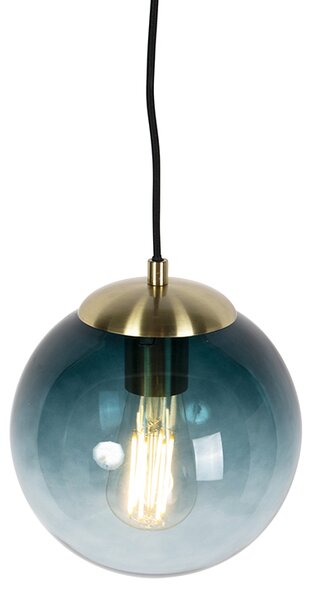 Lampa wisząca w stylu art deco mosiądz z oceanicznym niebieskim szkłem 20 cm - Pallon