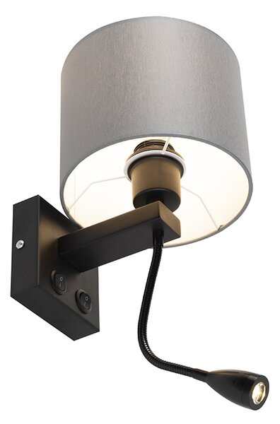 Nowoczesna lampa ścienna czarna z szarym kloszem - Brescia