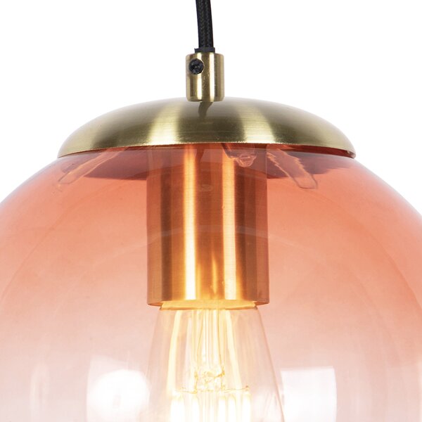 Lampa wisząca w stylu art deco mosiądz z różowym szkłem 20 cm - Pallon